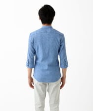 MKBGC21130 MK MICHEL KLEIN HOMME(MKミッシェルクランオム) 【洗える】楊柳ストライプ七分袖シャツ ライトブルー