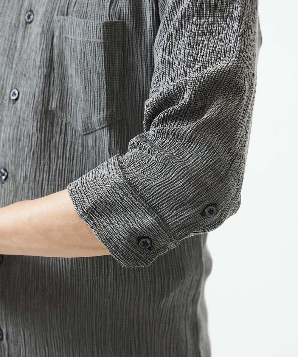 MKBGC21130 MK MICHEL KLEIN HOMME(MKミッシェルクランオム) 【洗える】楊柳ストライプ七分袖シャツ ダークグレー