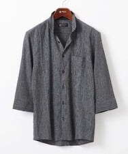 MKBGC21130 MK MICHEL KLEIN HOMME(MKミッシェルクランオム) 【洗える】楊柳ストライプ七分袖シャツ ダークグレー