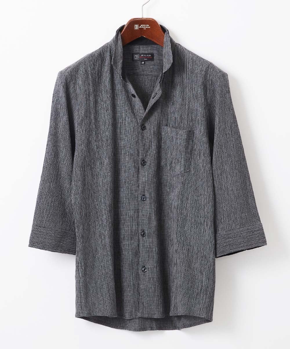 MKBGC21130 MK MICHEL KLEIN HOMME(MKミッシェルクランオム) 【洗える】楊柳ストライプ七分袖シャツ ダークグレー