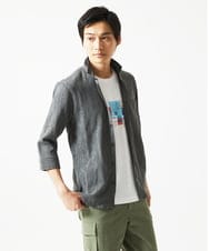 MKBGC21130 MK MICHEL KLEIN HOMME(MKミッシェルクランオム) 【洗える】楊柳ストライプ七分袖シャツ ダークグレー