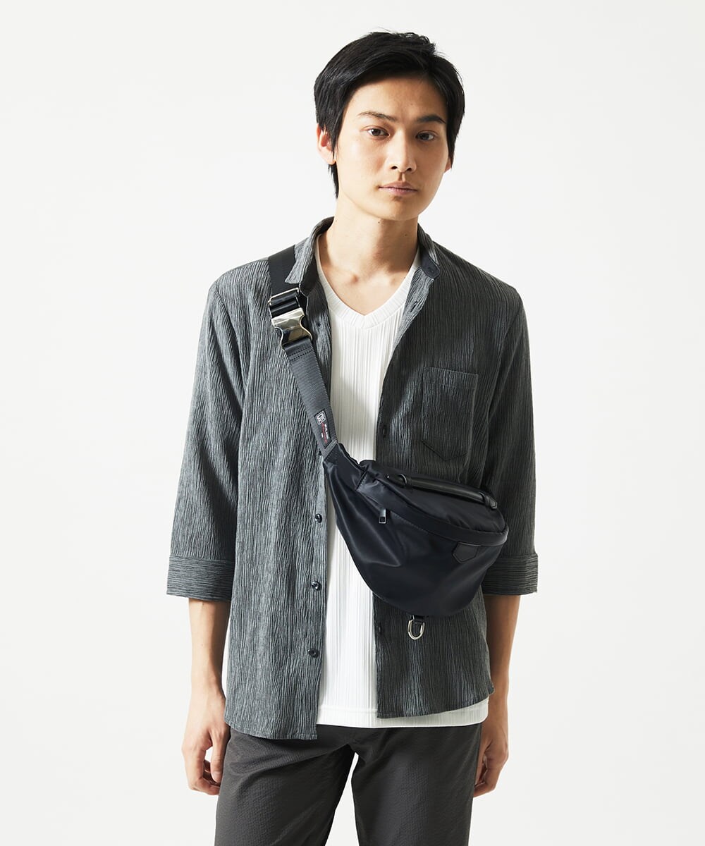 MKBGC21130 MK MICHEL KLEIN HOMME(MKミッシェルクランオム) 【洗える】楊柳ストライプ七分袖シャツ ダークグレー