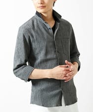 MKBGC21130 MK MICHEL KLEIN HOMME(MKミッシェルクランオム) 【洗える】楊柳ストライプ七分袖シャツ ダークグレー