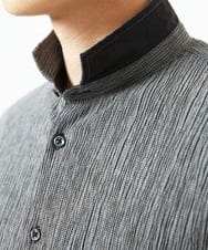 MKBGC21130 MK MICHEL KLEIN HOMME(MKミッシェルクランオム) 【洗える】楊柳ストライプ七分袖シャツ ダークグレー