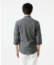 MKBGC21130 MK MICHEL KLEIN HOMME(MKミッシェルクランオム) 【洗える】楊柳ストライプ七分袖シャツ ダークグレー