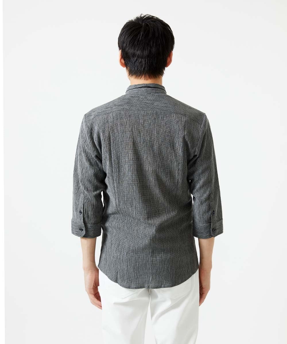 MKBGC21130 MK MICHEL KLEIN HOMME(MKミッシェルクランオム) 【洗える】楊柳ストライプ七分袖シャツ ダークグレー