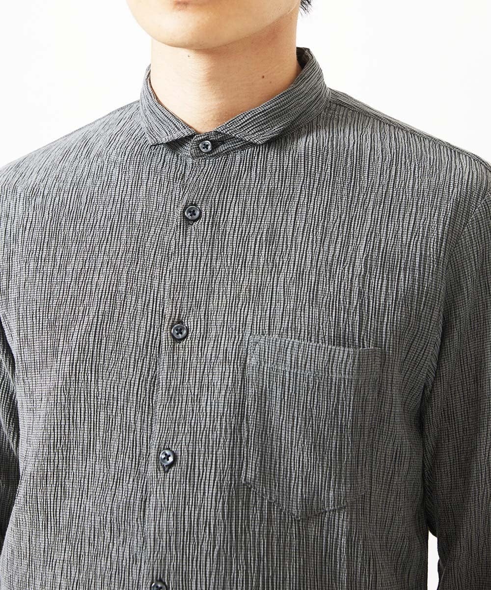 MKBGC21130 MK MICHEL KLEIN HOMME(MKミッシェルクランオム) 【洗える】楊柳ストライプ七分袖シャツ ダークグレー