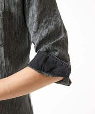 MKBGC21130 MK MICHEL KLEIN HOMME(MKミッシェルクランオム) 【洗える】楊柳ストライプ七分袖シャツ ダークグレー