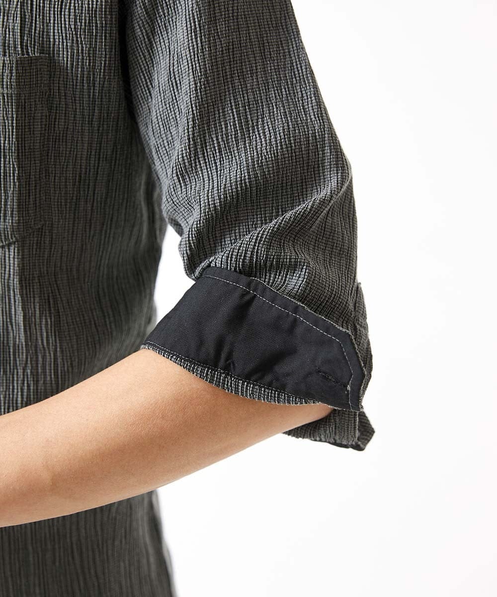 MKBGC21130 MK MICHEL KLEIN HOMME(MKミッシェルクランオム) 【洗える】楊柳ストライプ七分袖シャツ ダークグレー