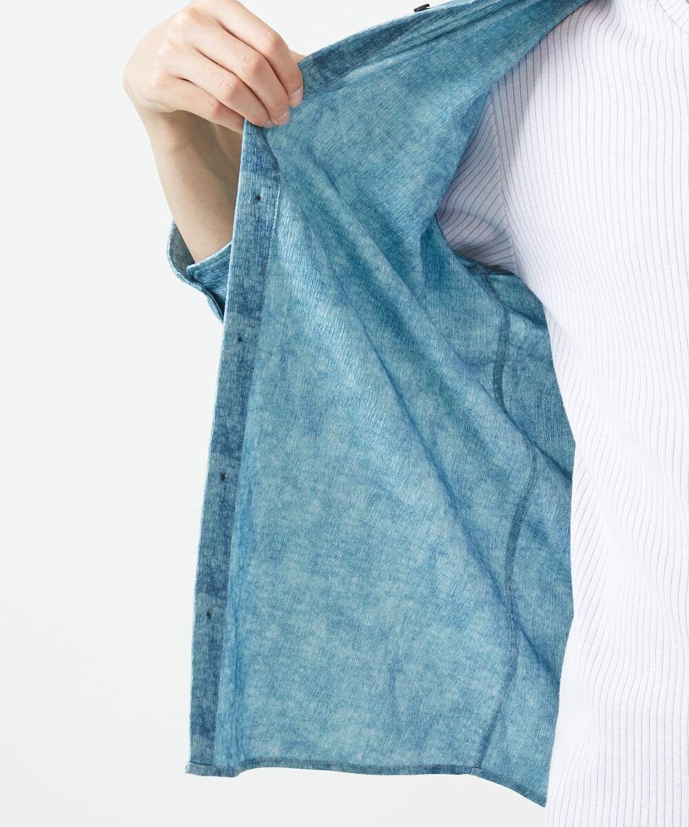 MKBGC61130 MK MICHEL KLEIN HOMME(MKミッシェルクランオム) 【洗える/ ドライタッチ】 シャルバート楊柳七分袖シャツ ライトブルー