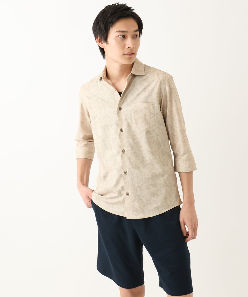 MKBGC61130 MK MICHEL KLEIN HOMME(MKミッシェルクランオム) 【洗える/ ドライタッチ】 シャルバート楊柳七分袖シャツ アイボリー