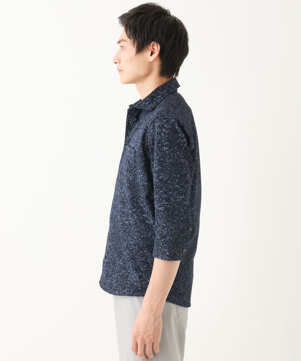 MKBHA58130 MK MICHEL KLEIN HOMME(MKミッシェルクランオム) 【色・サイズ残りわずか】カノコプリント七分袖シャツ ネイビー