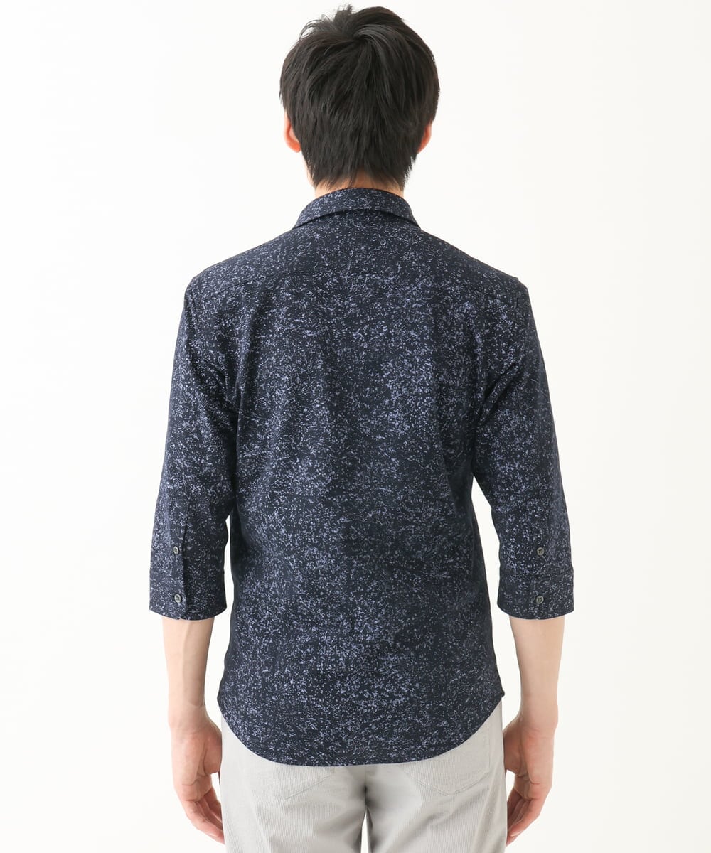 MKBHA58130 MK MICHEL KLEIN HOMME(MKミッシェルクランオム) 【色・サイズ残りわずか】カノコプリント七分袖シャツ ネイビー