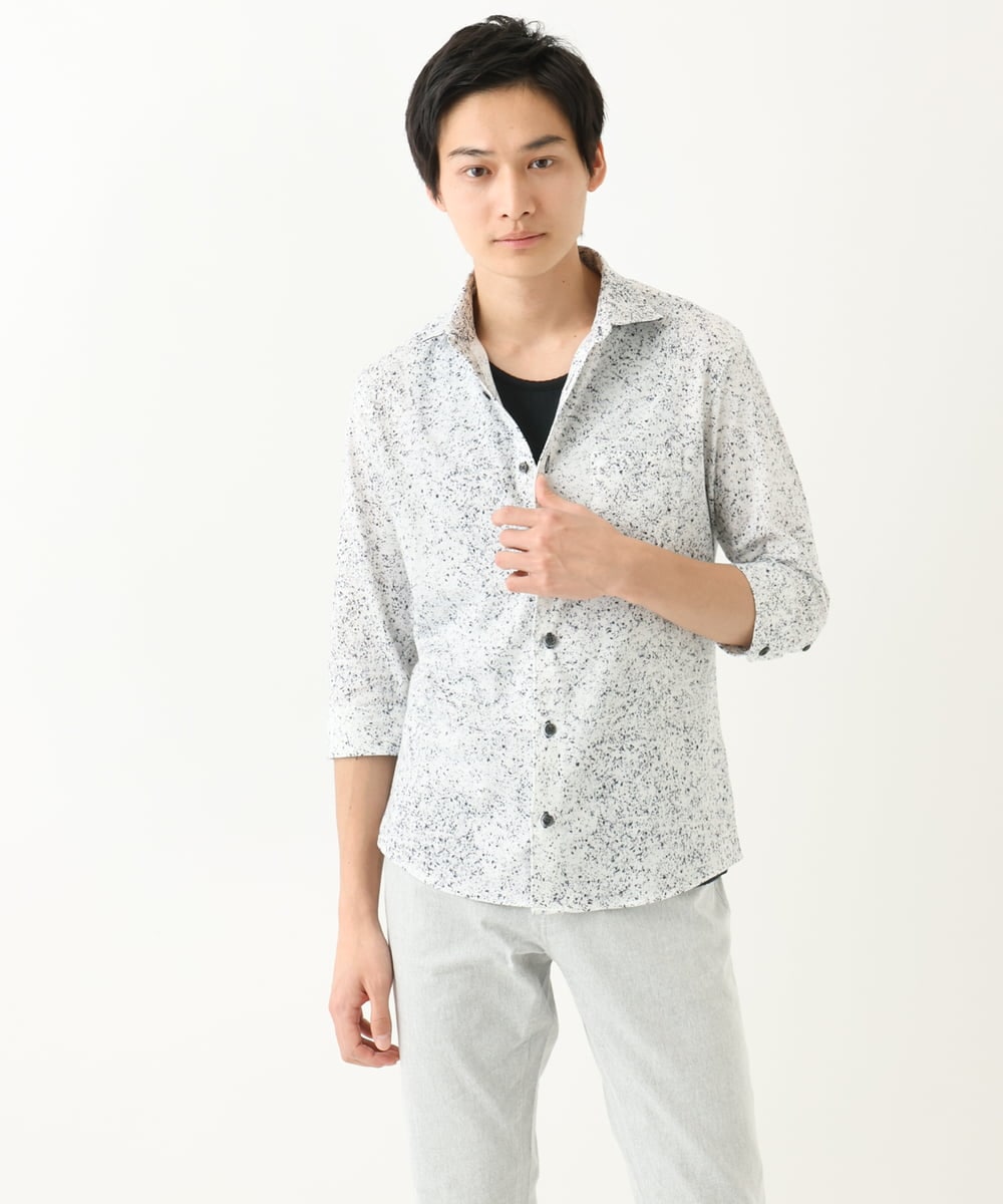 MKBHA58130 MK MICHEL KLEIN HOMME(MKミッシェルクランオム) 【色・サイズ残りわずか】カノコプリント七分袖シャツ ホワイト