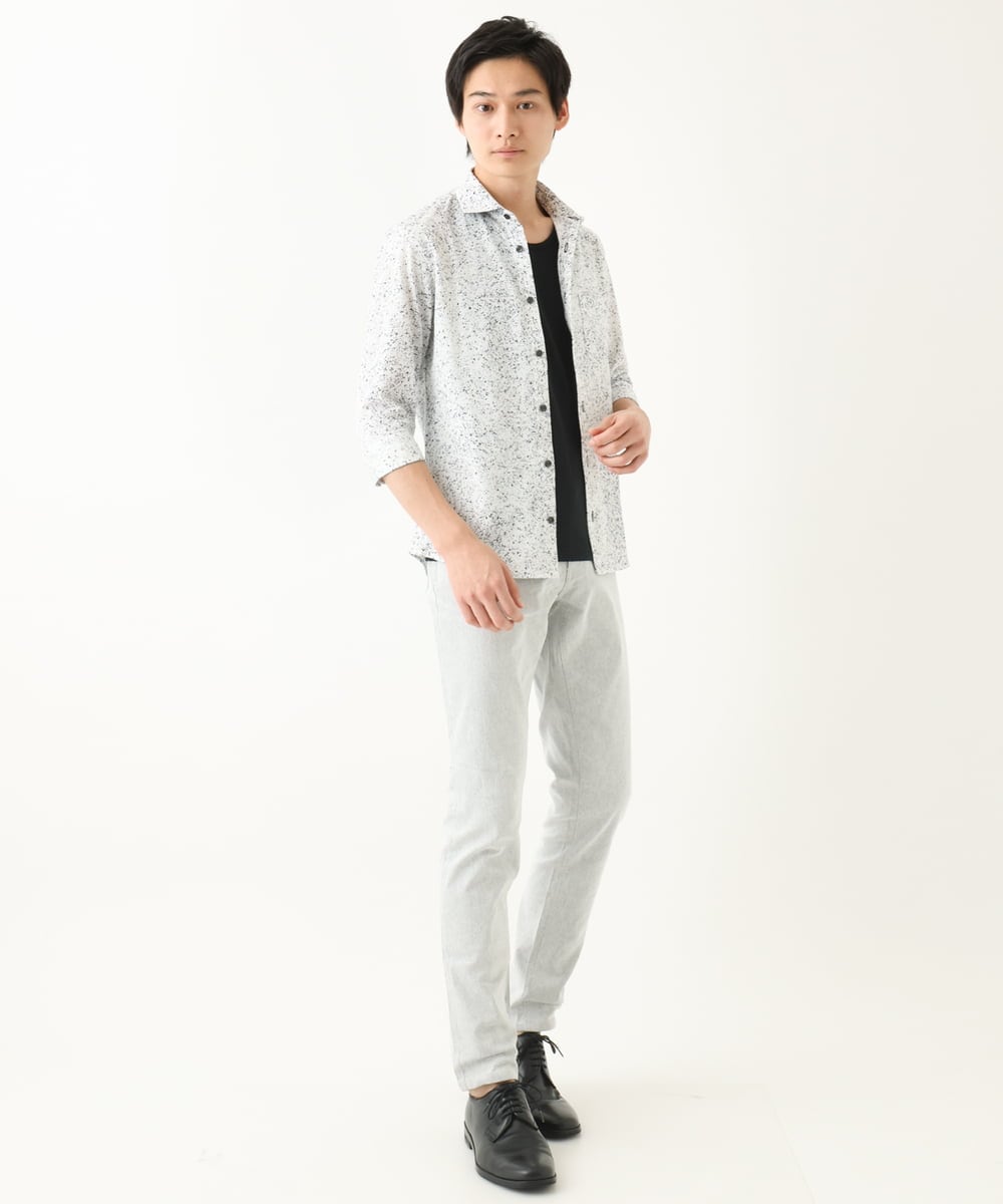 MKBHA58130 MK MICHEL KLEIN HOMME(MKミッシェルクランオム) 【色・サイズ残りわずか】カノコプリント七分袖シャツ ホワイト