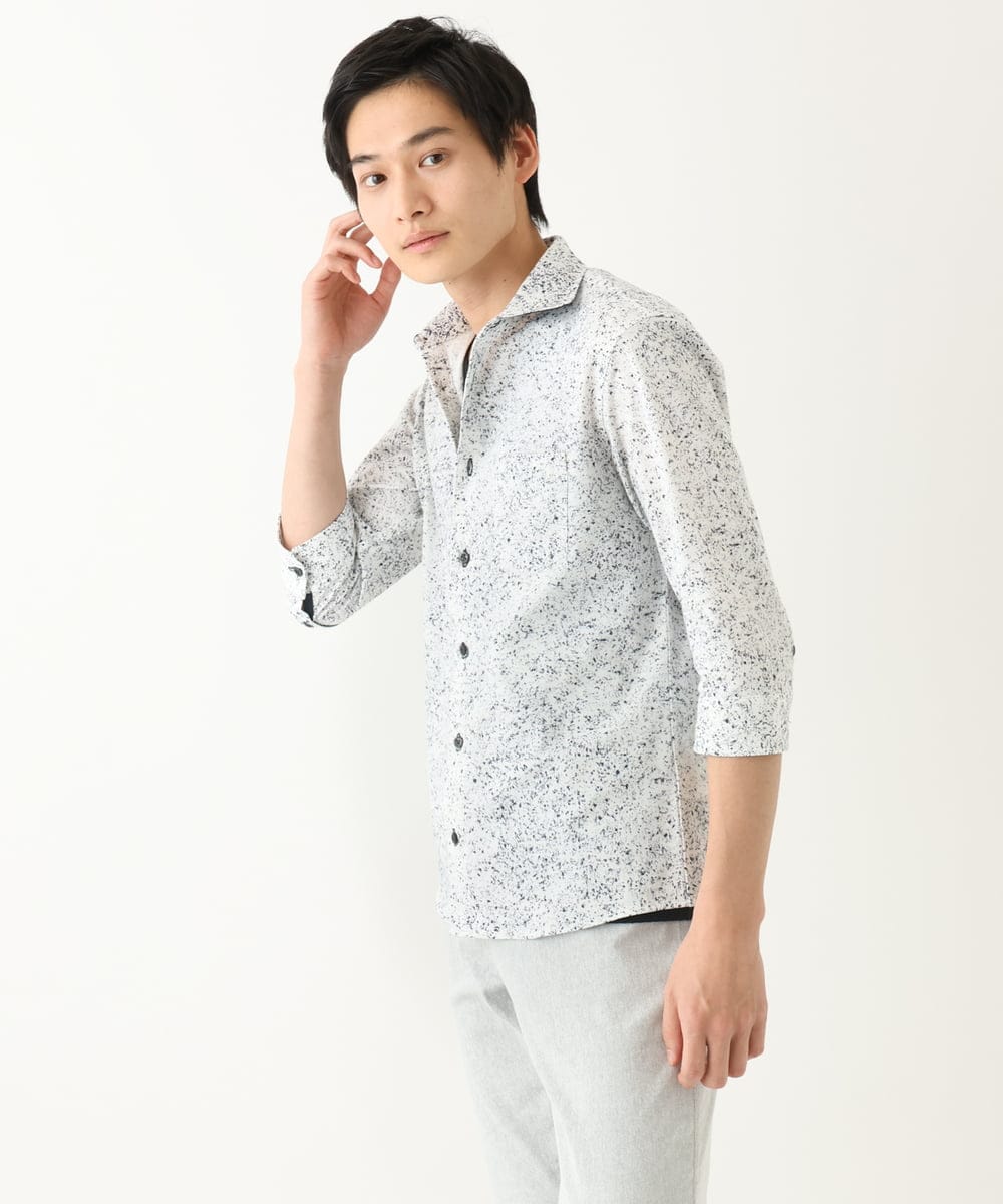 MKBHA58130 MK MICHEL KLEIN HOMME(MKミッシェルクランオム) 【色・サイズ残りわずか】カノコプリント七分袖シャツ ホワイト