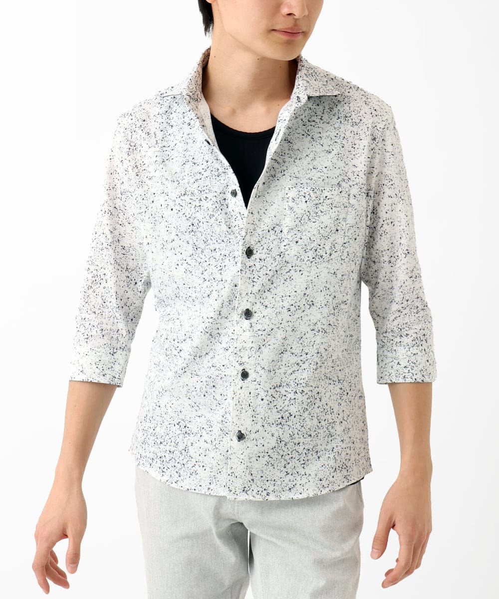 MKBHA58130 MK MICHEL KLEIN HOMME(MKミッシェルクランオム) 【色・サイズ残りわずか】カノコプリント七分袖シャツ ホワイト