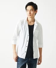 MKBHA62110 MK MICHEL KLEIN HOMME(MKミッシェルクランオム) 【吸水速乾】シアーボーダー七分袖シャツ ホワイト