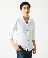 MKBHA62110 MK MICHEL KLEIN HOMME(MKミッシェルクランオム) 【吸水速乾】シアーボーダー七分袖シャツ ホワイト