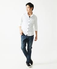 MKBHA62110 MK MICHEL KLEIN HOMME(MKミッシェルクランオム) 【吸水速乾】シアーボーダー七分袖シャツ ホワイト