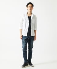 MKBHA62110 MK MICHEL KLEIN HOMME(MKミッシェルクランオム) 【吸水速乾】シアーボーダー七分袖シャツ ホワイト