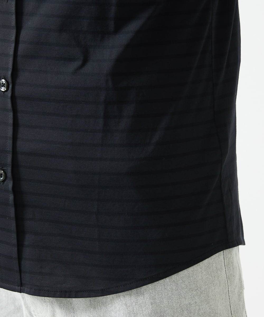MKBHA62110 MK MICHEL KLEIN HOMME(MKミッシェルクランオム) 【吸水速乾】シアーボーダー七分袖シャツ ブラック
