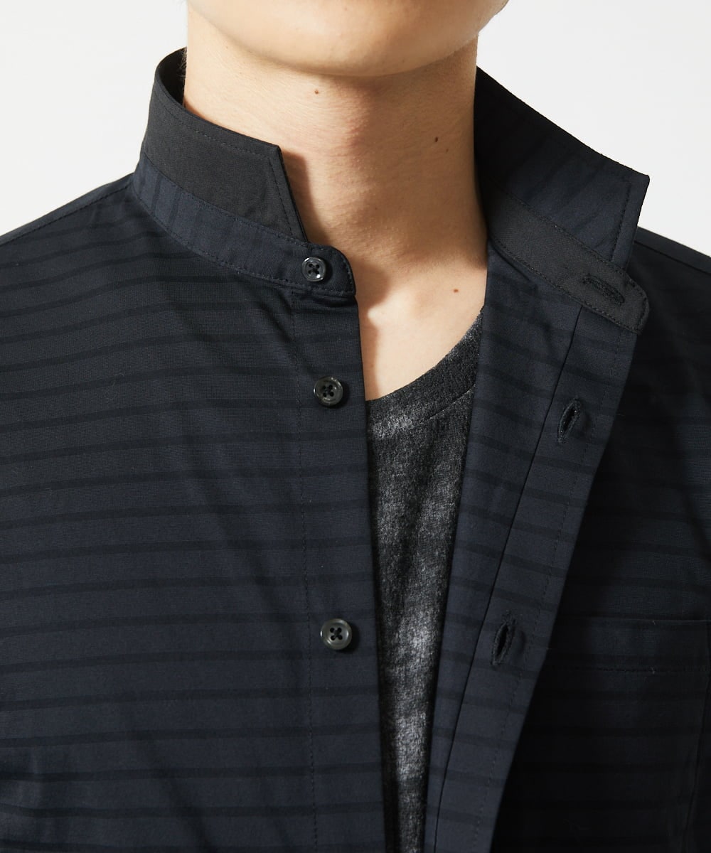 MKBHA62110 MK MICHEL KLEIN HOMME(MKミッシェルクランオム) 【吸水速乾】シアーボーダー七分袖シャツ ブラック