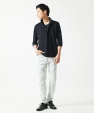 MKBHA62110 MK MICHEL KLEIN HOMME(MKミッシェルクランオム) 【吸水速乾】シアーボーダー七分袖シャツ ブラック