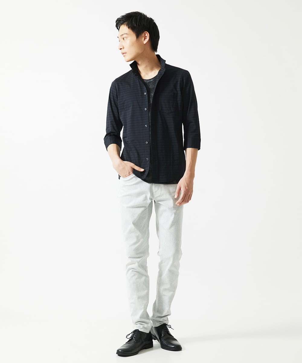 MKBHA62110 MK MICHEL KLEIN HOMME(MKミッシェルクランオム) 【吸水速乾】シアーボーダー七分袖シャツ ブラック
