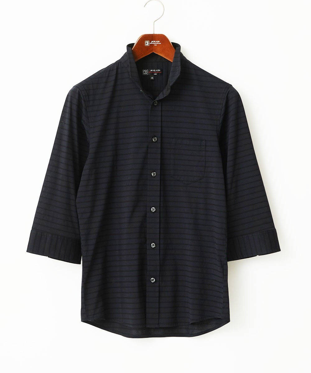 MKBHA62110 MK MICHEL KLEIN HOMME(MKミッシェルクランオム) 【吸水速乾】シアーボーダー七分袖シャツ ブラック