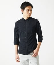MKBHA62110 MK MICHEL KLEIN HOMME(MKミッシェルクランオム) 【吸水速乾】シアーボーダー七分袖シャツ ブラック