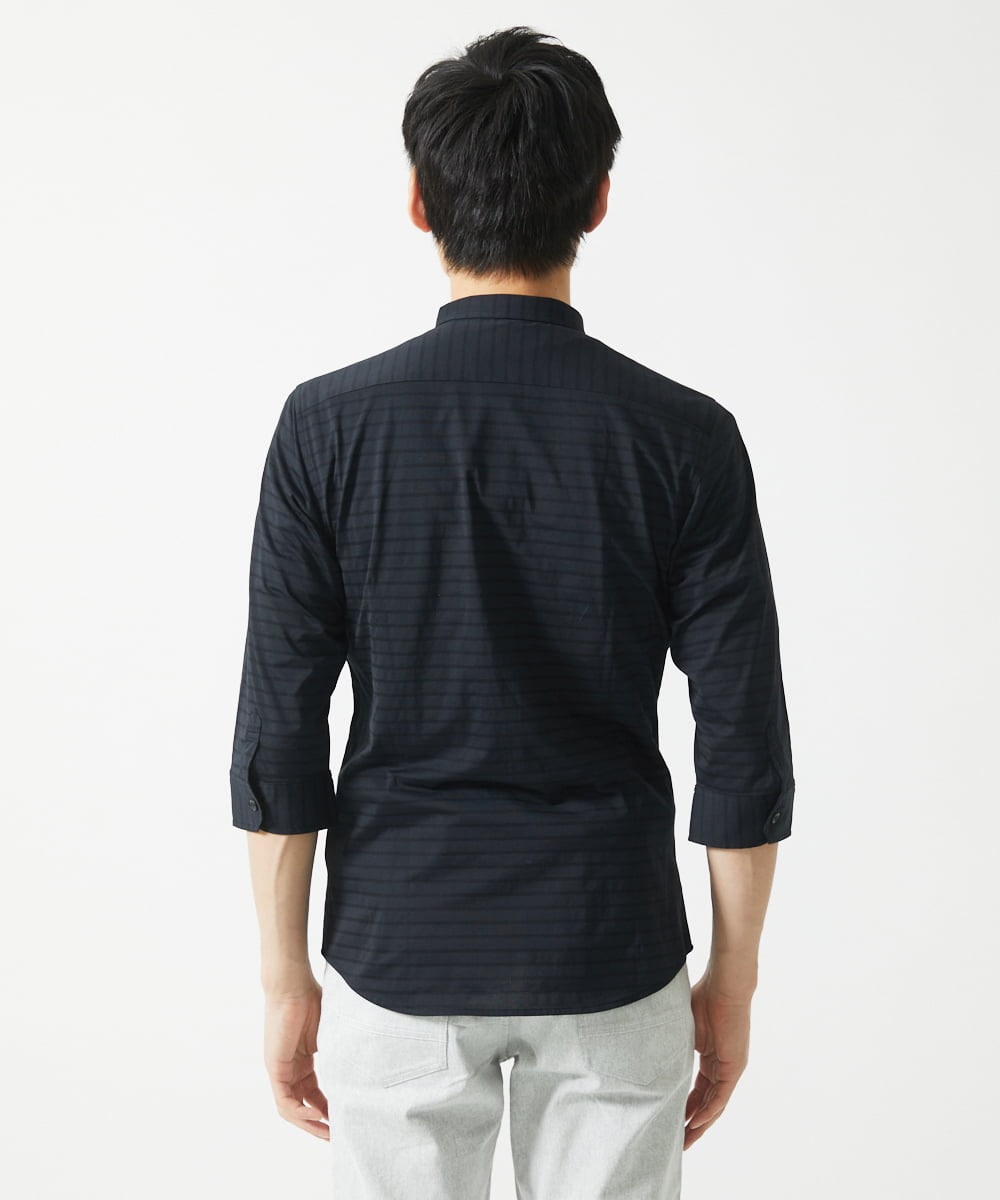 MKBHA62110 MK MICHEL KLEIN HOMME(MKミッシェルクランオム) 【吸水速乾】シアーボーダー七分袖シャツ ブラック