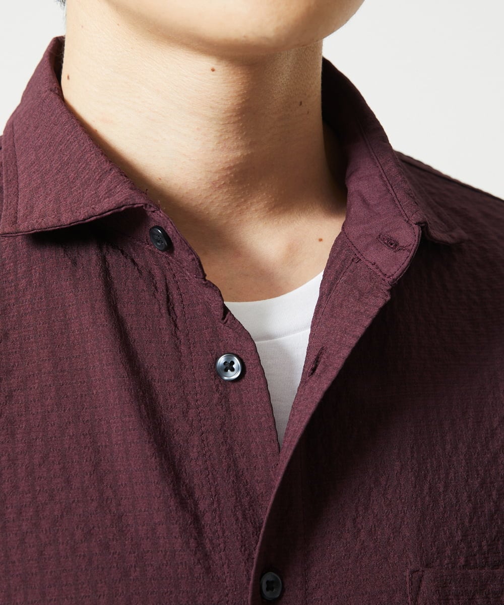 MKBHC19090 MK MICHEL KLEIN HOMME(MKミッシェルクランオム) 【色・サイズ残りわずか】ブロックサッカー七分袖シャツ パープル