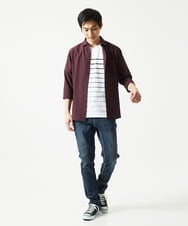 MKBHC19090 MK MICHEL KLEIN HOMME(MKミッシェルクランオム) 【色・サイズ残りわずか】ブロックサッカー七分袖シャツ パープル