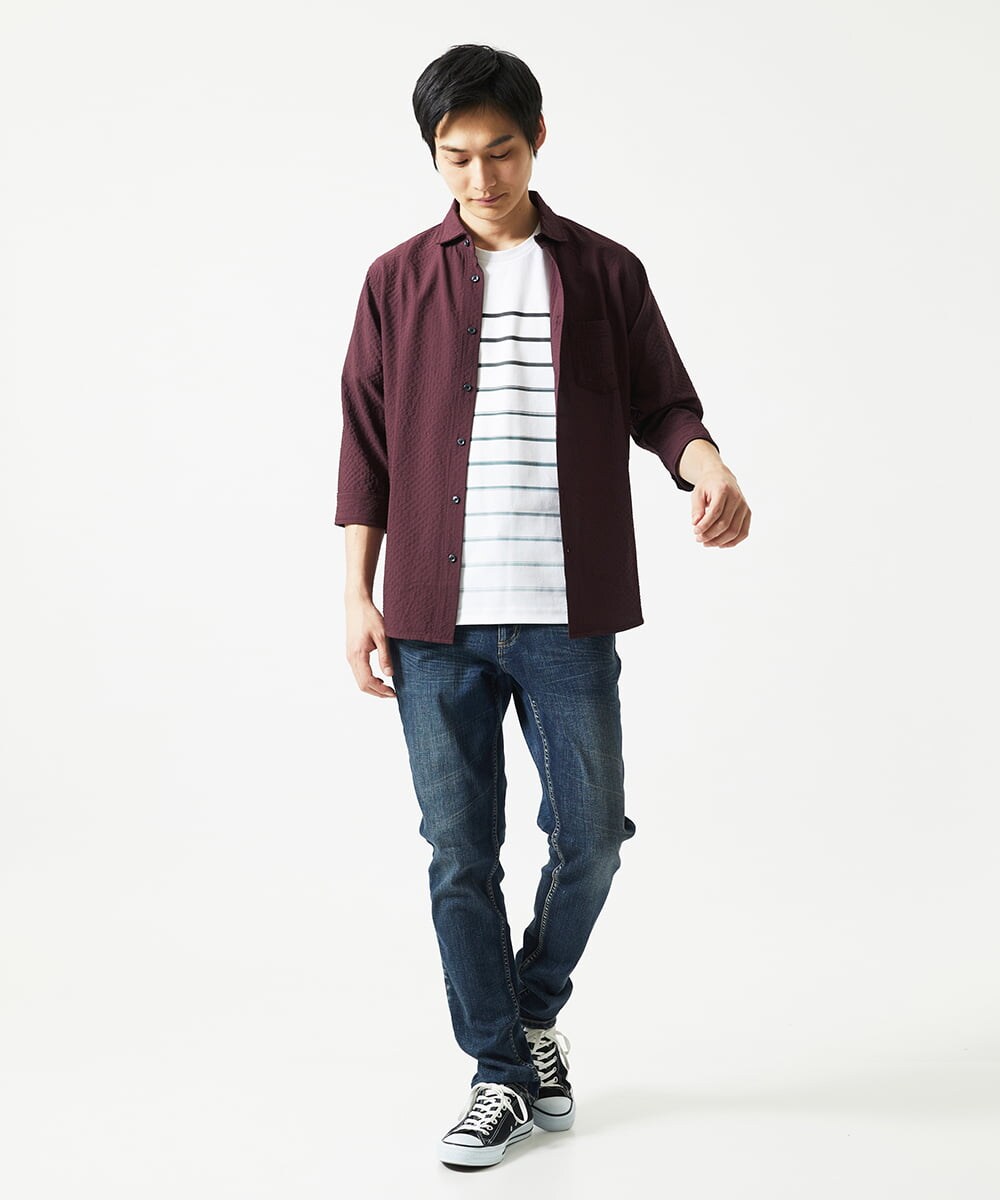 MKBHC19090 MK MICHEL KLEIN HOMME(MKミッシェルクランオム) 【色・サイズ残りわずか】ブロックサッカー七分袖シャツ パープル