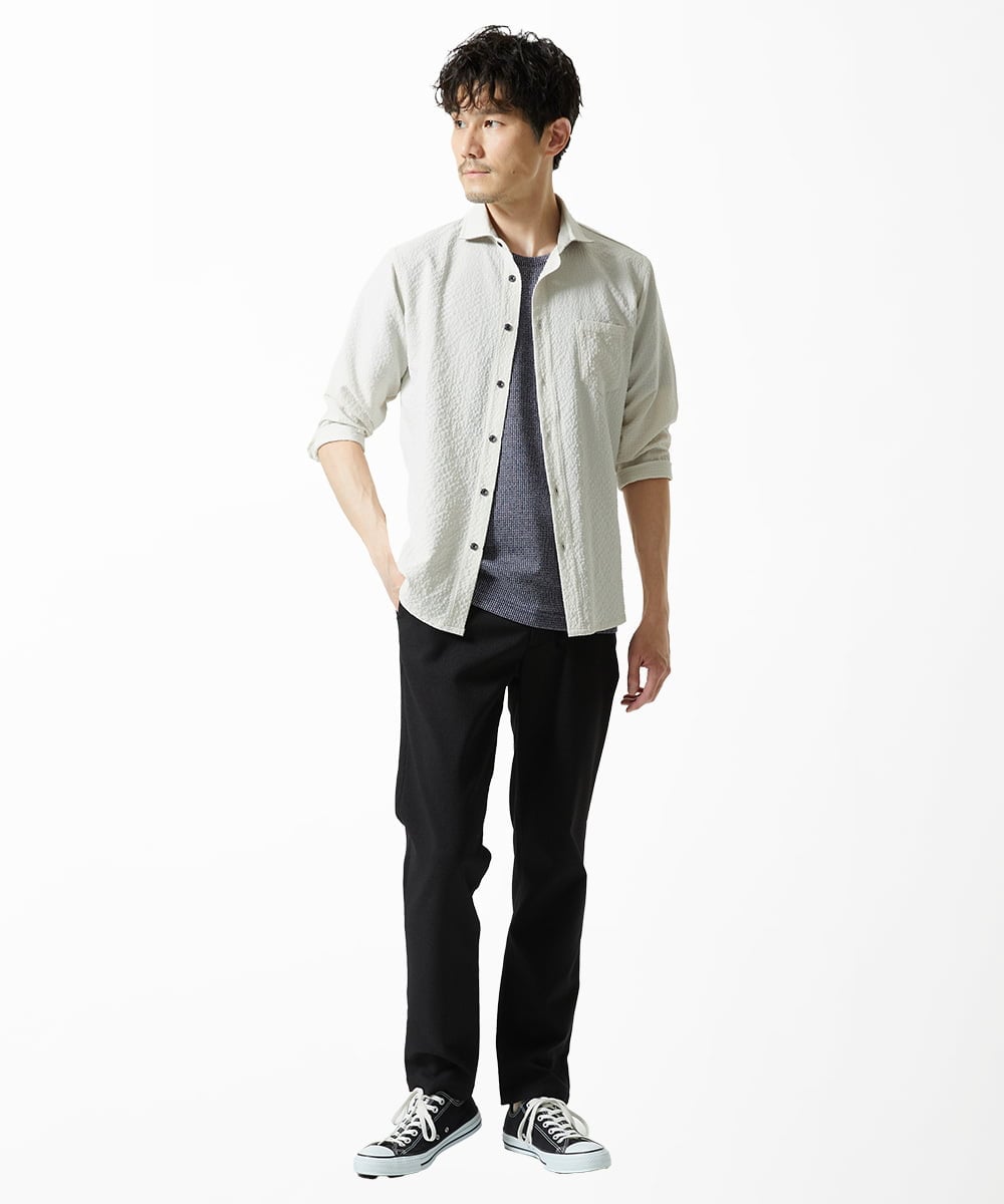MKBHC19090 MK MICHEL KLEIN HOMME(MKミッシェルクランオム) 【色・サイズ残りわずか】ブロックサッカー七分袖シャツ ライトグレー