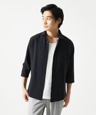 MKBHC19090 MK MICHEL KLEIN HOMME(MKミッシェルクランオム) 【色・サイズ残りわずか】ブロックサッカー七分袖シャツ ブラック