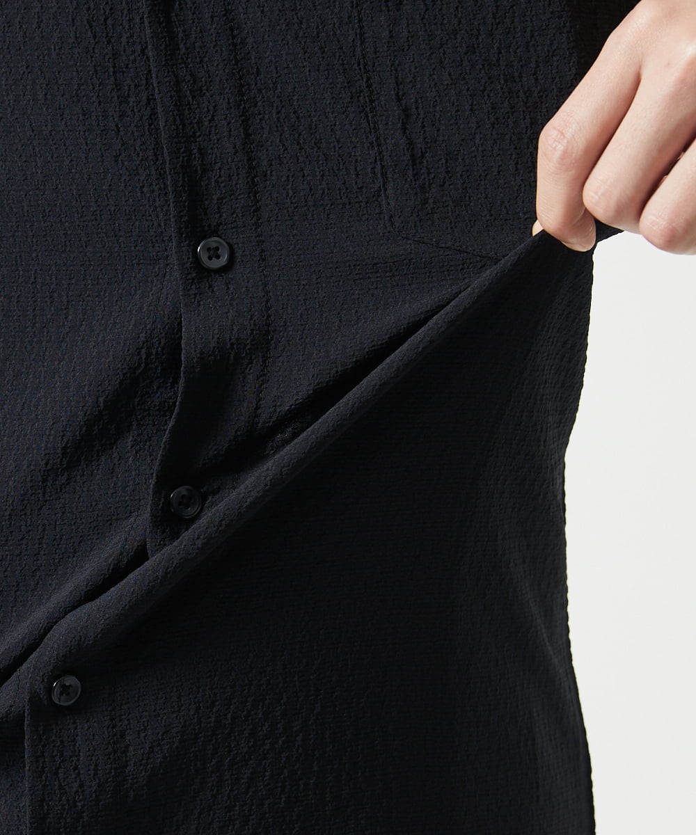 MKBHC19090 MK MICHEL KLEIN HOMME(MKミッシェルクランオム) 【色・サイズ残りわずか】ブロックサッカー七分袖シャツ ブラック