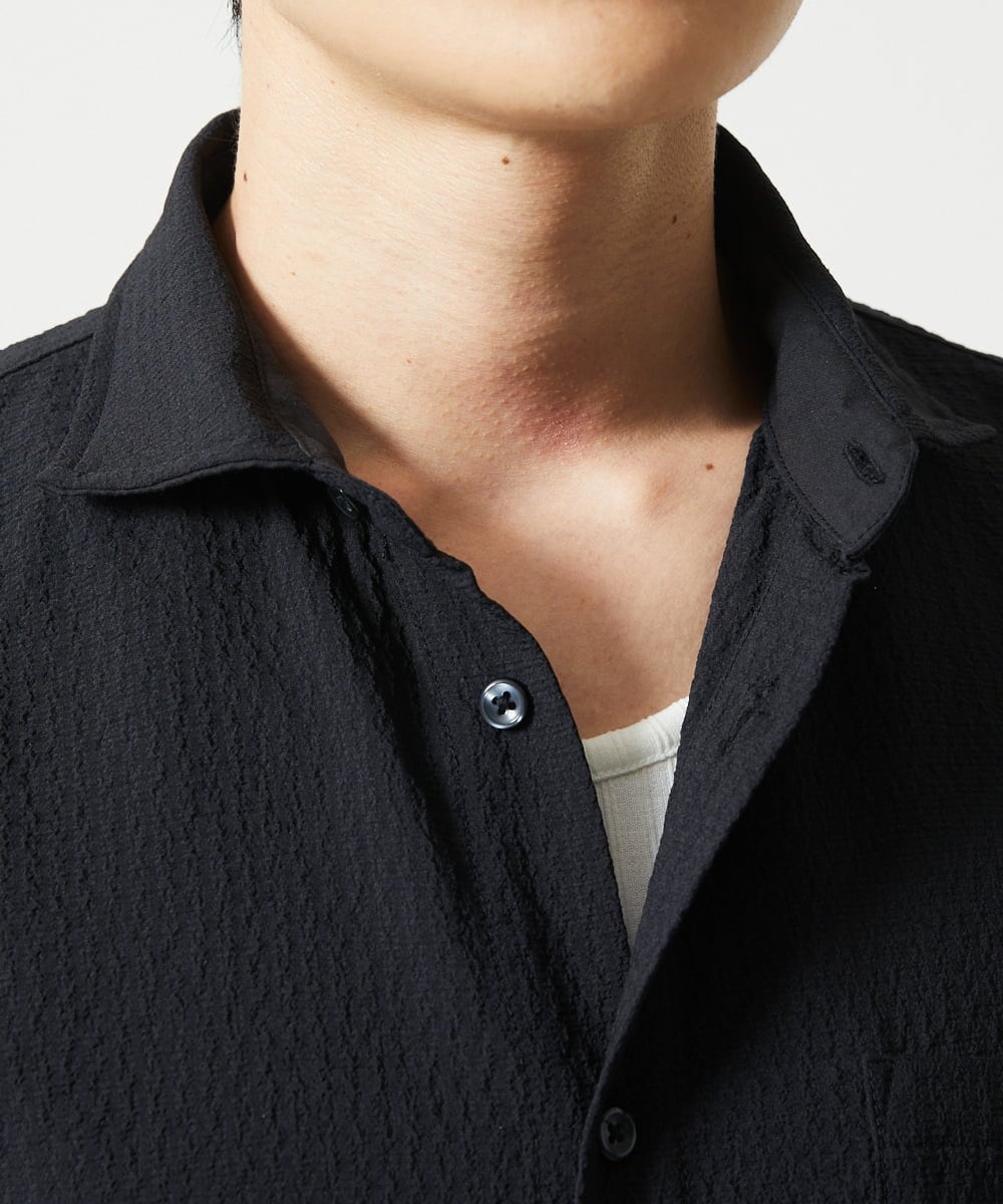 MKBHC19090 MK MICHEL KLEIN HOMME(MKミッシェルクランオム) 【色・サイズ残りわずか】ブロックサッカー七分袖シャツ ブラック