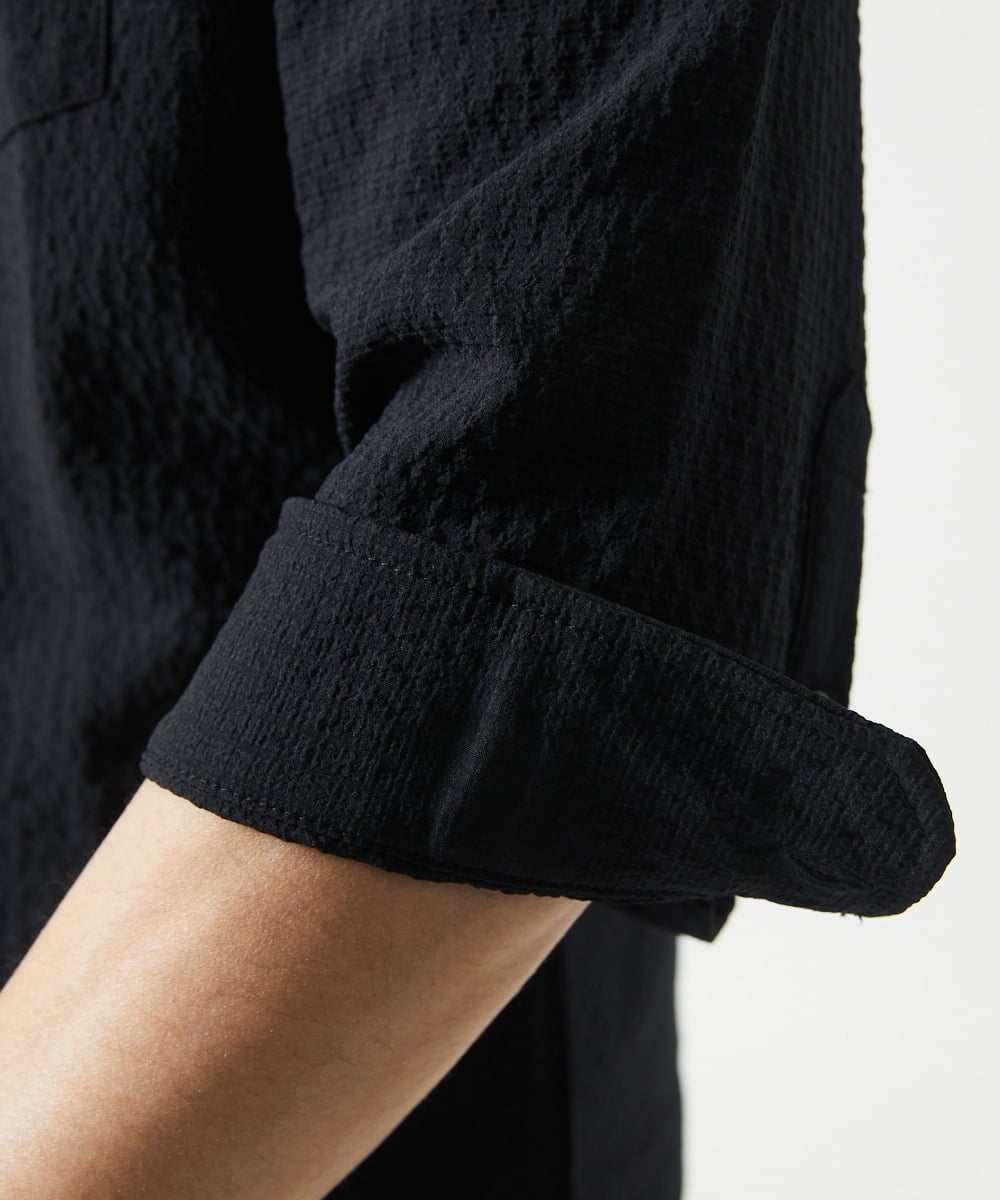 MKBHC19090 MK MICHEL KLEIN HOMME(MKミッシェルクランオム) 【色・サイズ残りわずか】ブロックサッカー七分袖シャツ ブラック