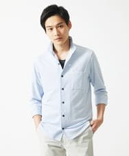 MKBHC32130 MK MICHEL KLEIN HOMME(MKミッシェルクランオム) 【７分袖/洗える】スタンドカラーシャツ / ストライプサッカー　 ライトブルー