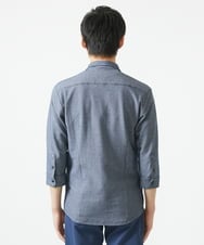 MKBHC32130 MK MICHEL KLEIN HOMME(MKミッシェルクランオム) 【７分袖/洗える】スタンドカラーシャツ / ストライプサッカー　 ブルー
