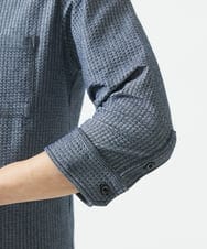 MKBHC32130 MK MICHEL KLEIN HOMME(MKミッシェルクランオム) 【７分袖/洗える】スタンドカラーシャツ / ストライプサッカー　 ブルー