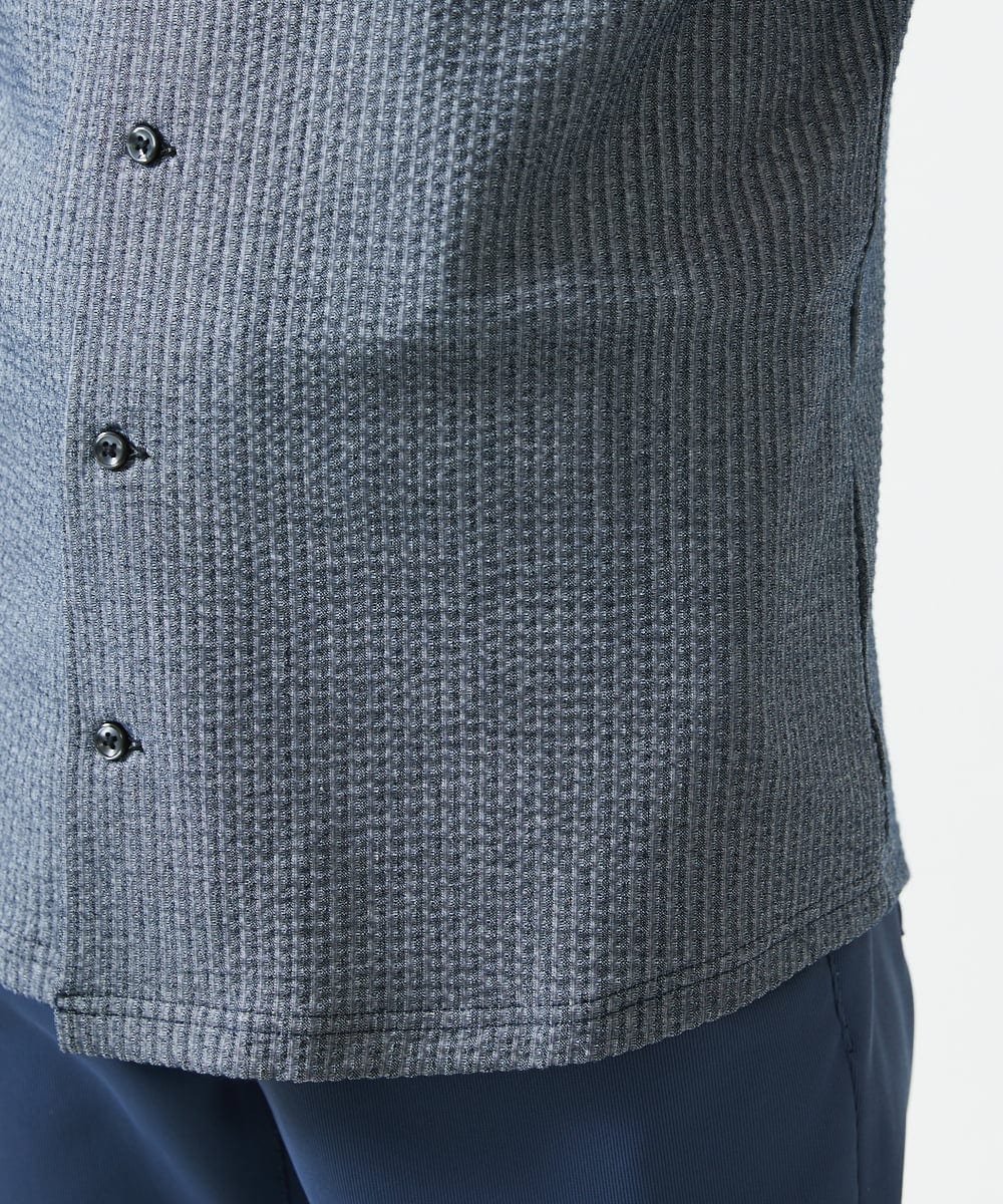 MKBHC32130 MK MICHEL KLEIN HOMME(MKミッシェルクランオム) 【７分袖/洗える】スタンドカラーシャツ / ストライプサッカー　 ブルー