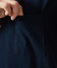 MKBHC32130 MK MICHEL KLEIN HOMME(MKミッシェルクランオム) 【７分袖/洗える】スタンドカラーシャツ / ストライプサッカー　 ネイビー