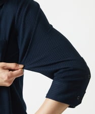 MKBHC32130 MK MICHEL KLEIN HOMME(MKミッシェルクランオム) 【７分袖/洗える】スタンドカラーシャツ / ストライプサッカー　 ネイビー