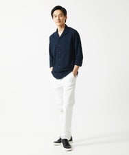 MKBHC32130 MK MICHEL KLEIN HOMME(MKミッシェルクランオム) 【７分袖/洗える】スタンドカラーシャツ / ストライプサッカー　 ネイビー