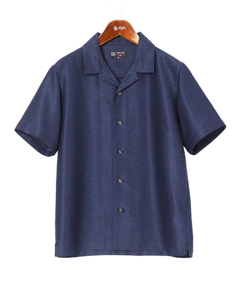 MKBHC59130 MK MICHEL KLEIN HOMME(MKミッシェルクランオム) 【洗える / 快適高通気素材】カラミストレッチ開襟シャツ ネイビー