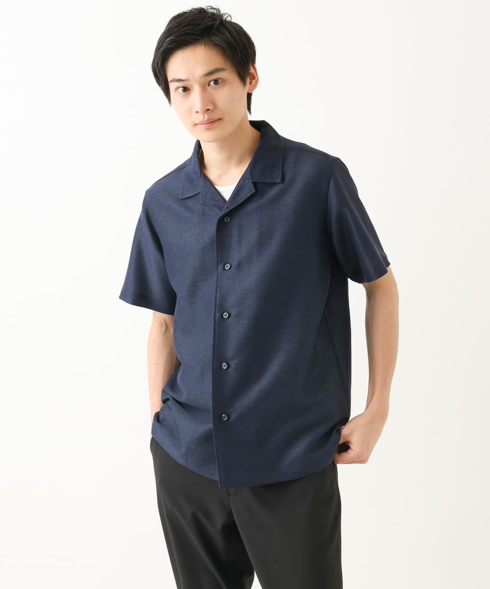 MKBHC59130 MK MICHEL KLEIN HOMME(MKミッシェルクランオム) 【洗える / 快適高通気素材】カラミストレッチ開襟シャツ ネイビー