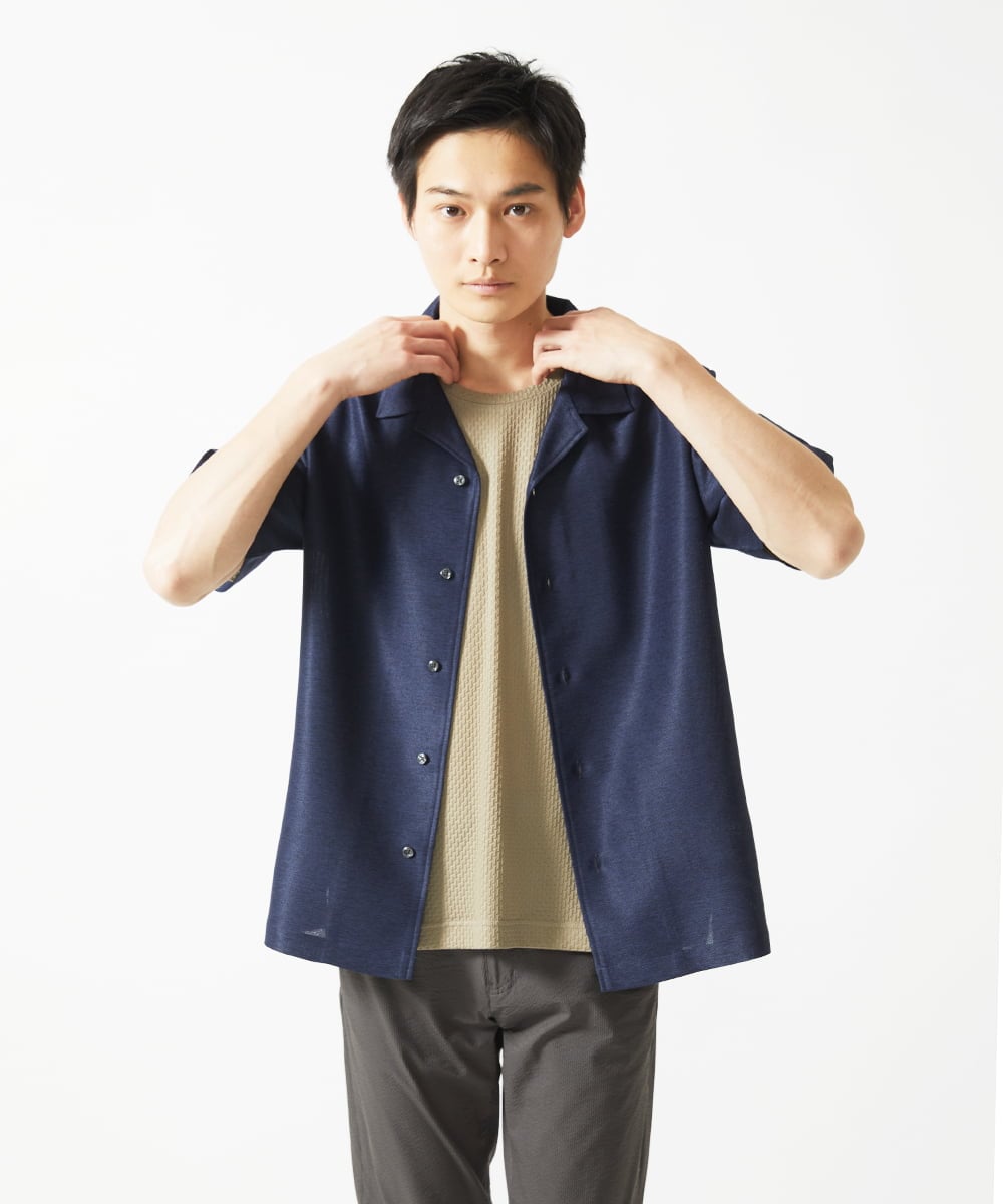 MKBHC59130 MK MICHEL KLEIN HOMME(MKミッシェルクランオム) 【洗える / 快適高通気素材】カラミストレッチ開襟シャツ ネイビー